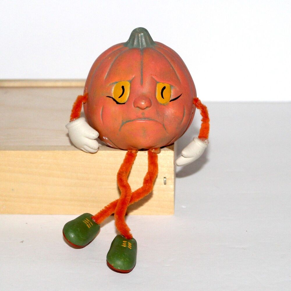 Vintage Pumpkin figurine Ceramic 1991 pipe cleaner arms legs Pumpkie halloween